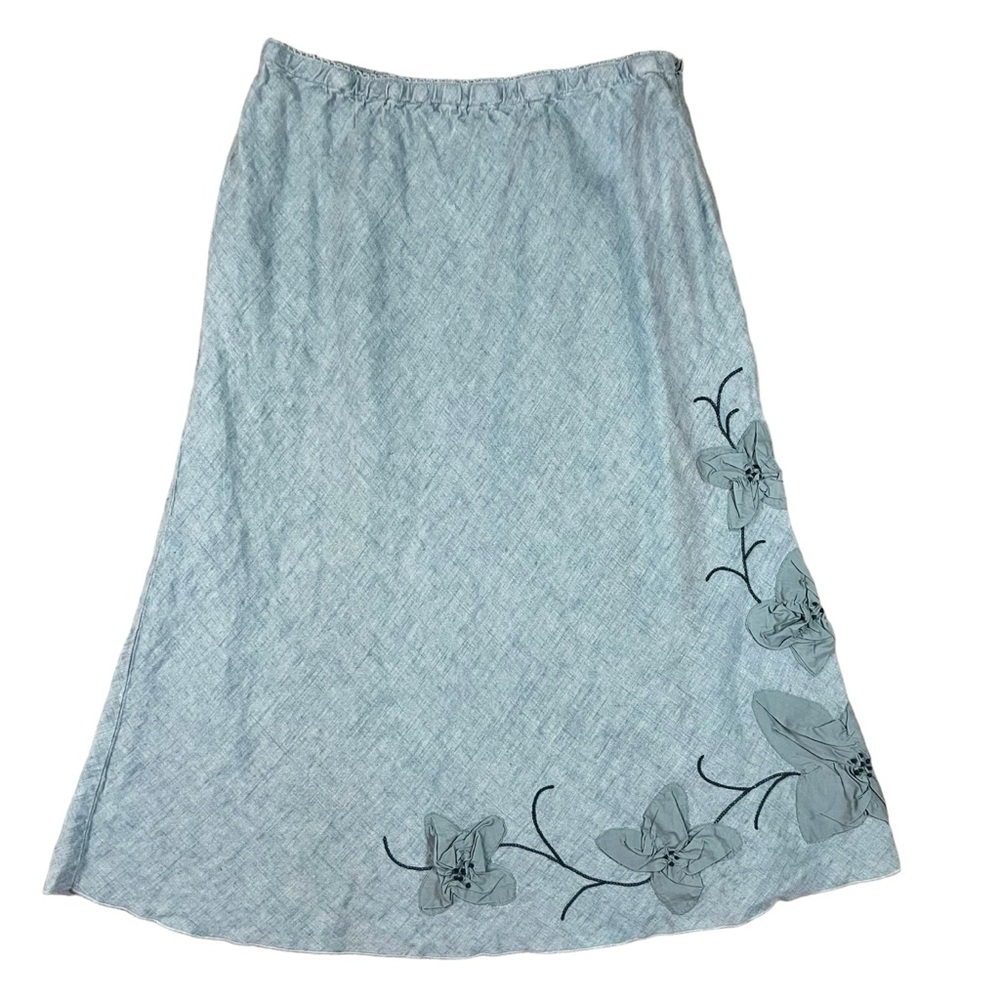 J. Jill XS Blue Embroidered A- Line Chambray Linen Midi Skirt
